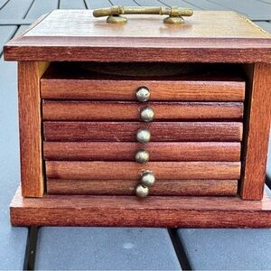 Vintage Mid Century Modern Wood 6 Pc Coaster Set Storage Box Home Decor Wooden